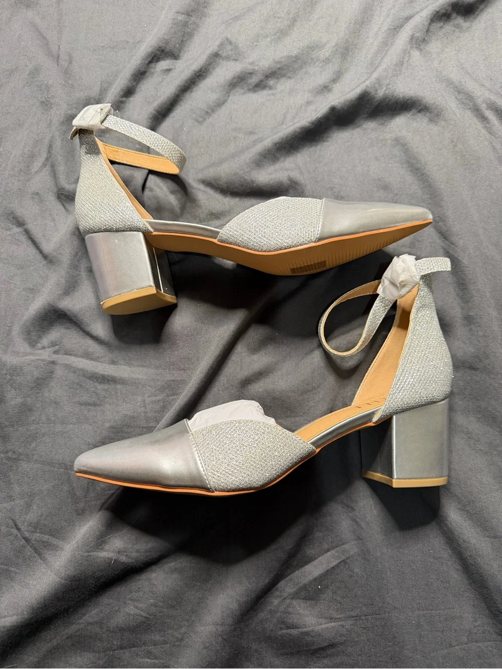 Musse & Cloud Metallic Silver Pointed Ankle-Strap Pumps - Picture 4 of 7